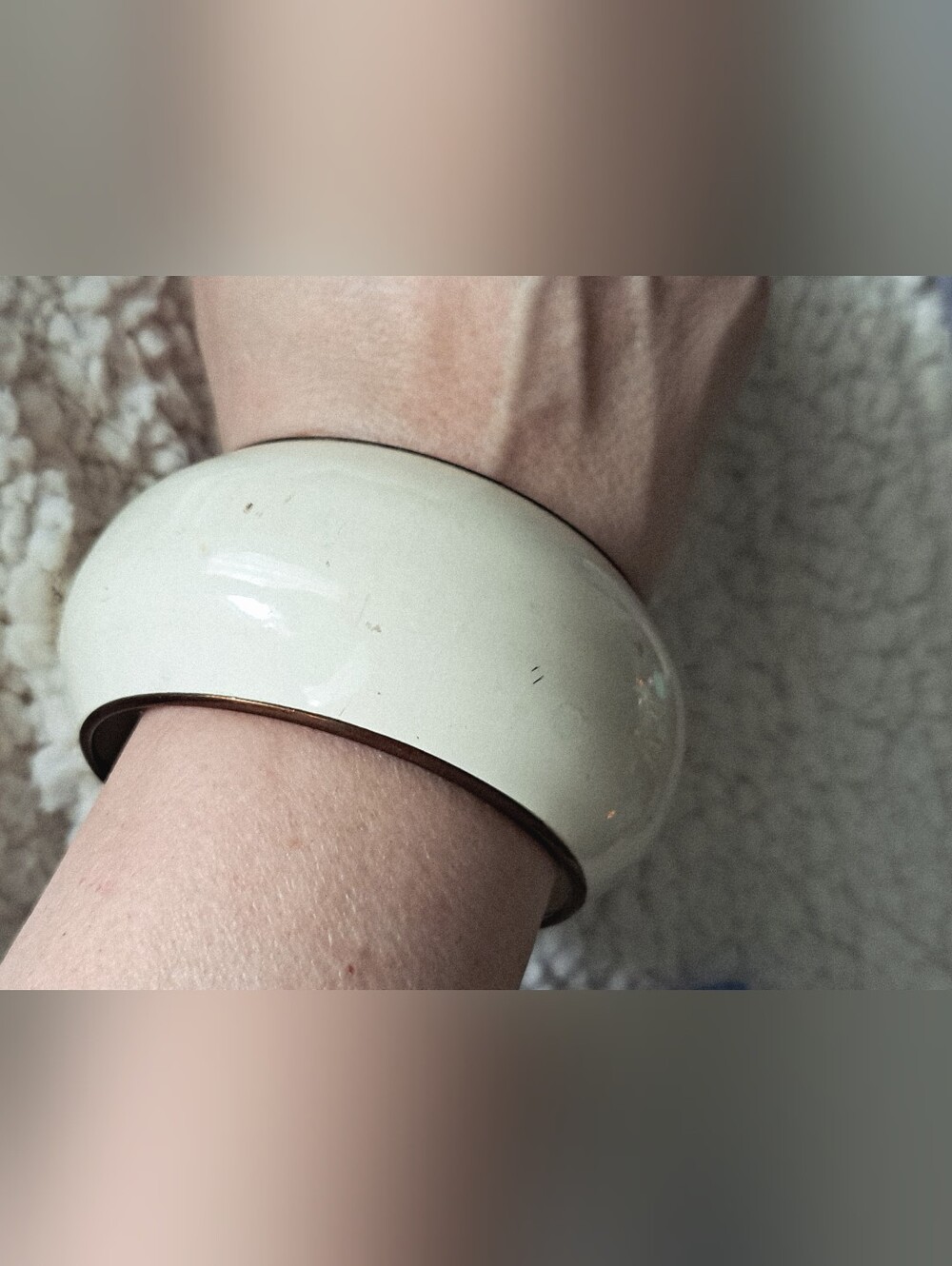 Cream Enamel Gold Tone Metal Dome Bangle Bracelet